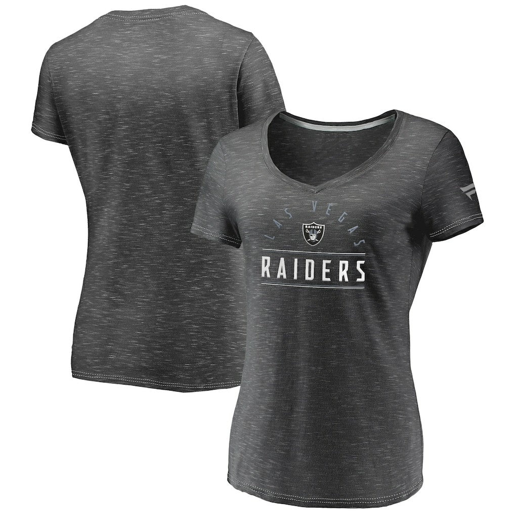 Las Vegas Raiders Women's League Leader Space Dye V-Neck T-Shirt Charcoal