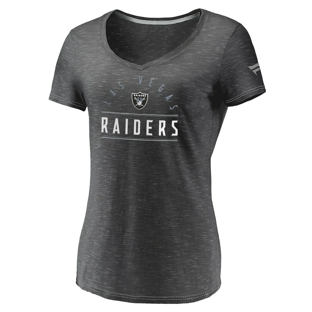 Las Vegas Raiders Women's League Leader Space Dye V-Neck T-Shirt Charcoal