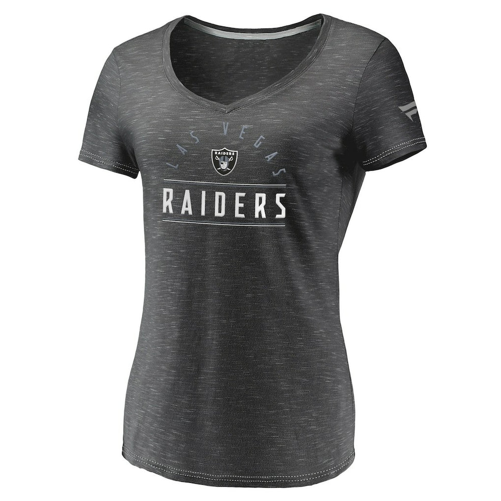 Las Vegas Raiders Women's League Leader Space Dye V-Neck T-Shirt Charcoal
