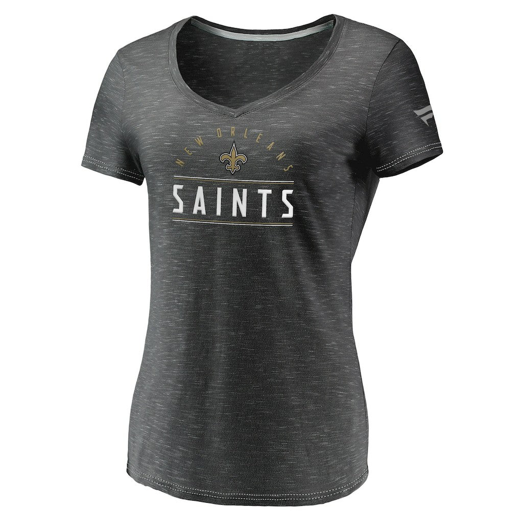 New Orleans Saints Women's League Leader Space Dye V-Neck T-Shirt Charcoal
