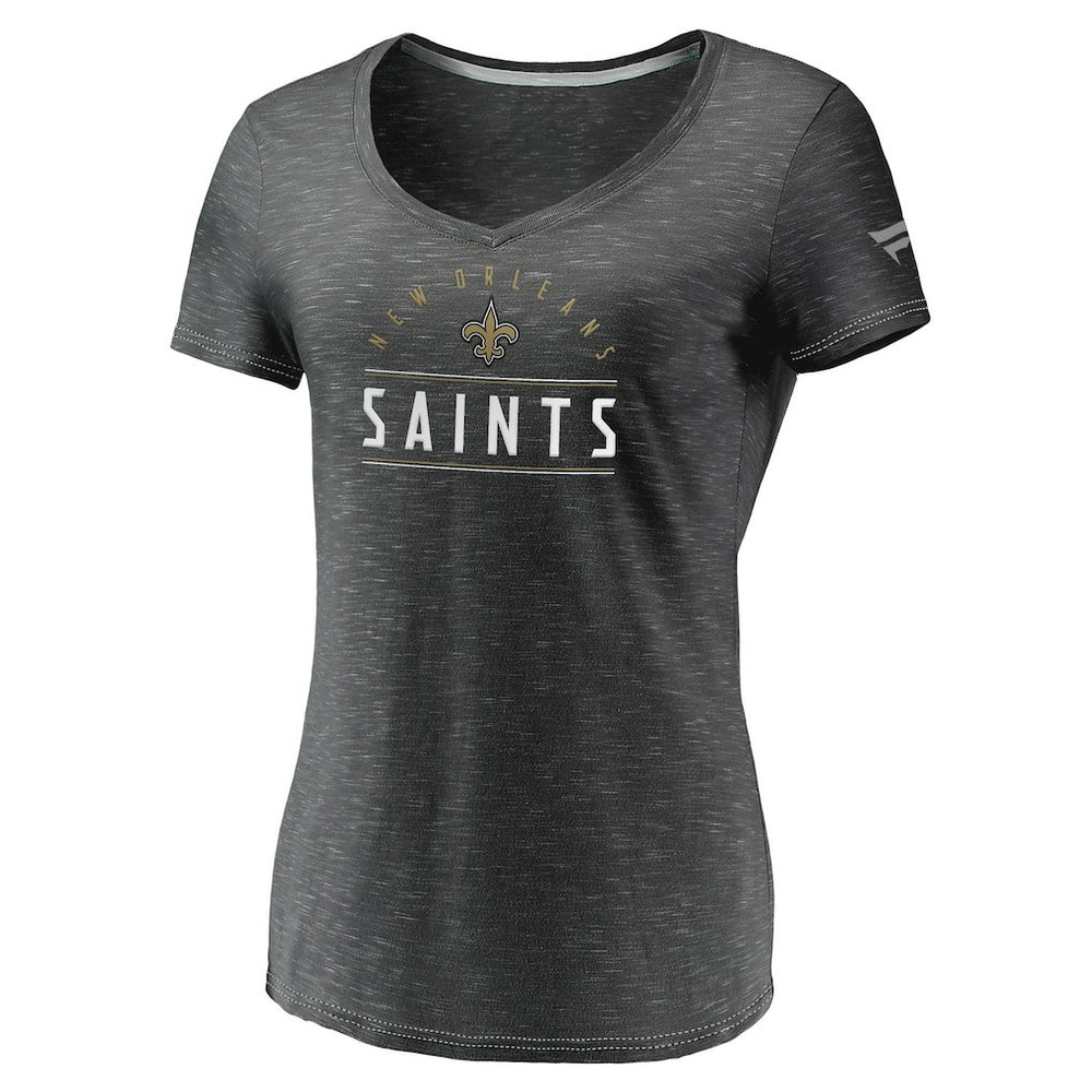 New Orleans Saints Women's League Leader Space Dye V-Neck T-Shirt Charcoal