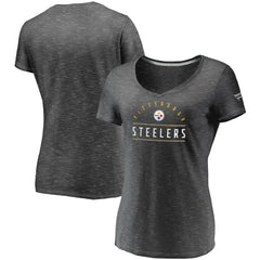 Pittsburgh Steelers Women's League Leader Space Dye V-Neck T-Shirt Charcoal