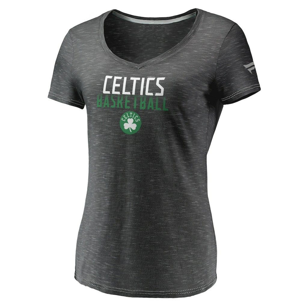 Boston Celtics Women's Double-Fade Space-Dye V-Neck T-Shirt Charcoal