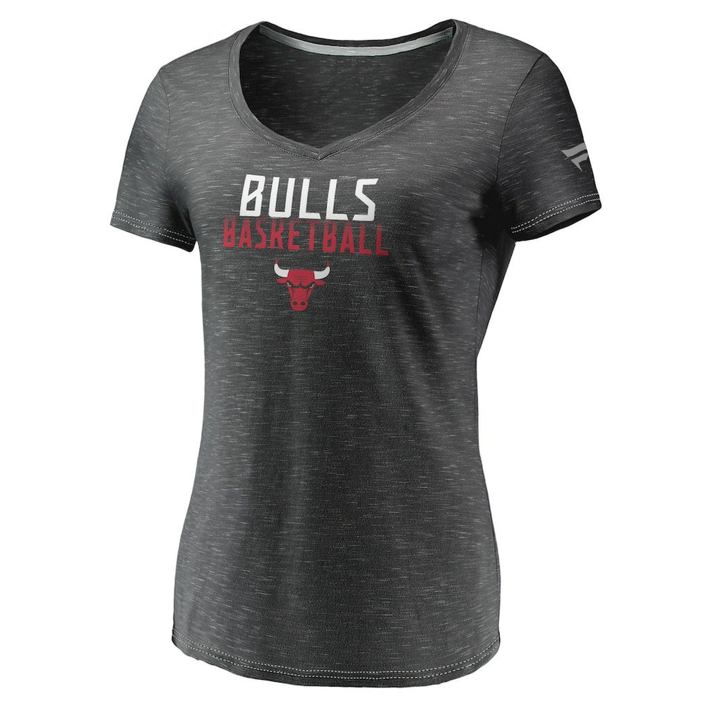 Chicago Bulls Women's Double-Fade Space-Dye V-Neck T-Shirt Charcoal