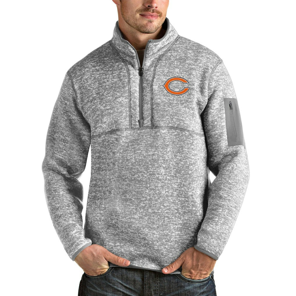Chicago Bears Antigua Fortune Quarter-Zip Pullover Jacket Heathered Gray