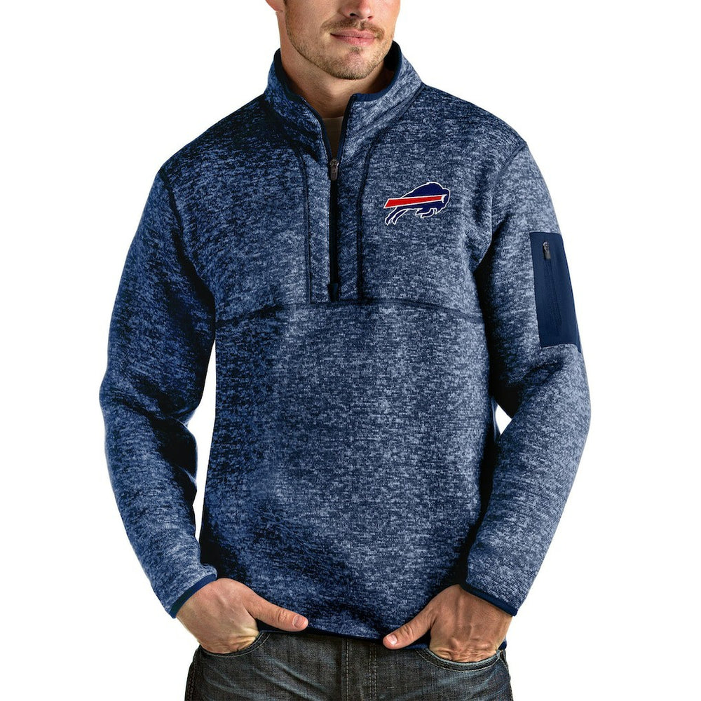 Buffalo Bills Antigua Fortune Quarter-Zip Pullover Jacket Heathered Navy