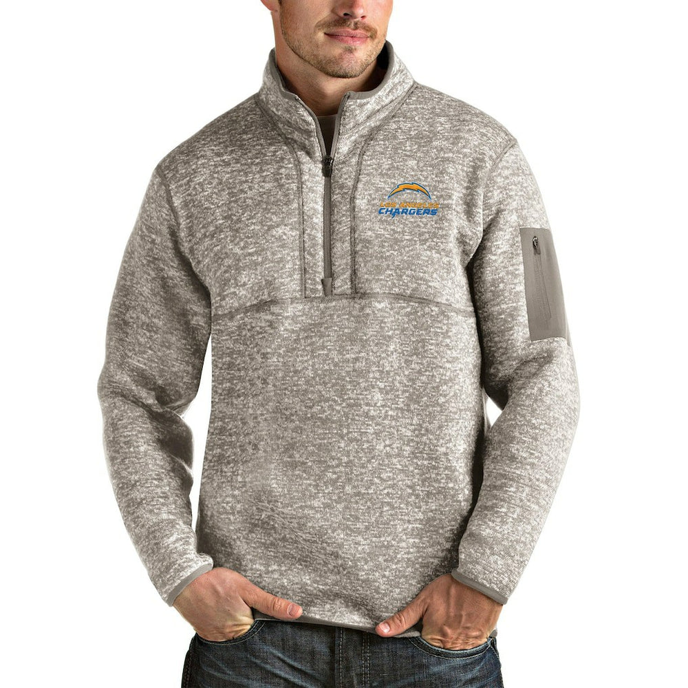 Los Angeles Chargers Antigua Alternate Logo Fortune Quarter-Zip Pullover Jacket Oatmeal