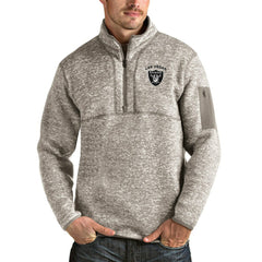 Las Vegas Raiders Antigua Primary Logo Fortune Quarter-Zip Pullover Jacket Oatmeal