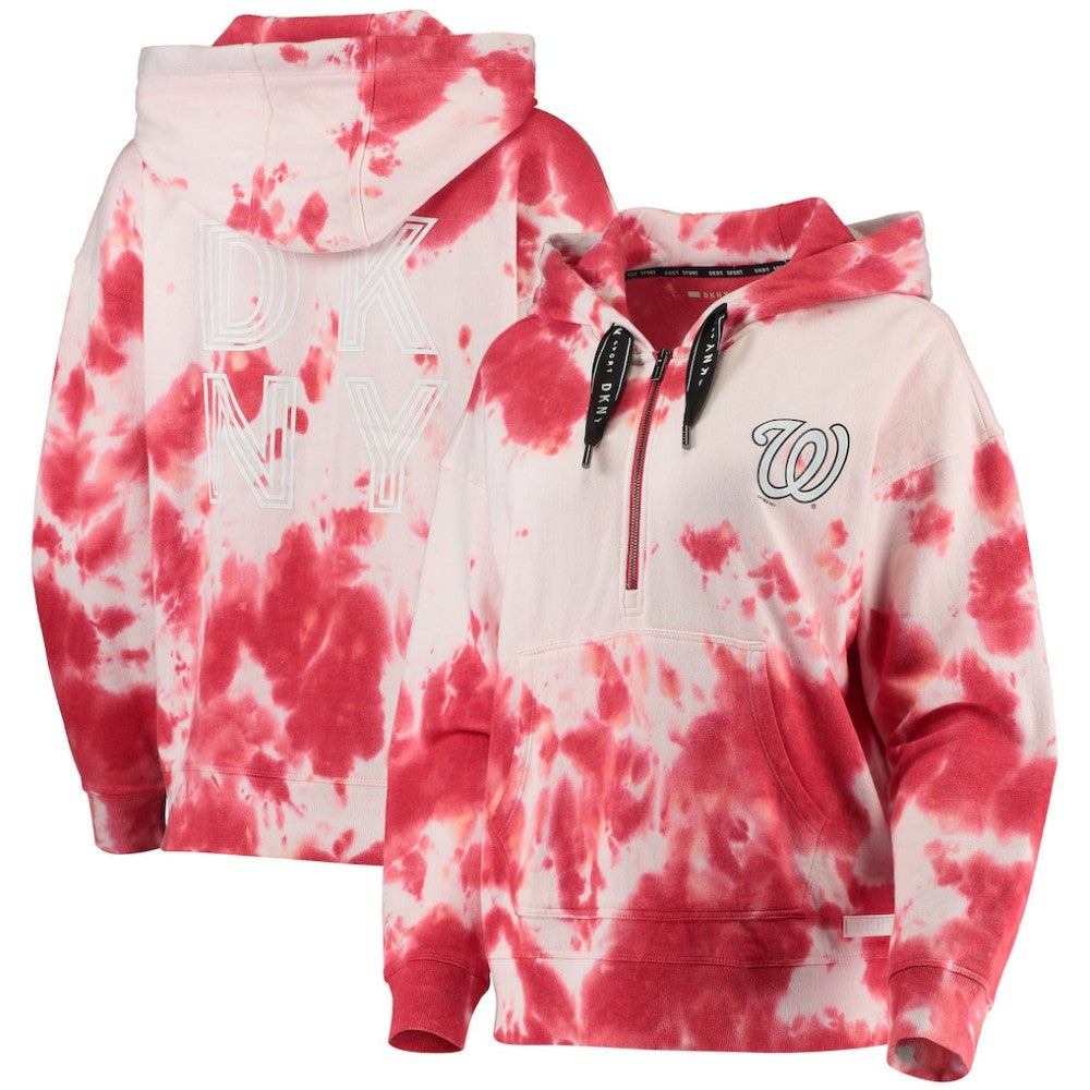 Washington Nationals DKNY Sport Women's Dakota Tie-Dye Half-Zip Hoodie - White/Red Hoodies