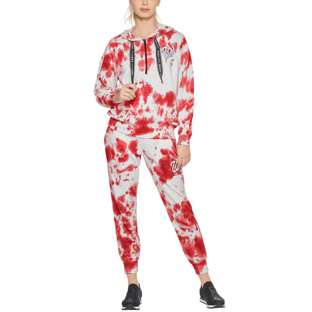 Washington Nationals DKNY Sport Women's Dakota Tie-Dye Half-Zip Hoodie - White/Red Hoodies