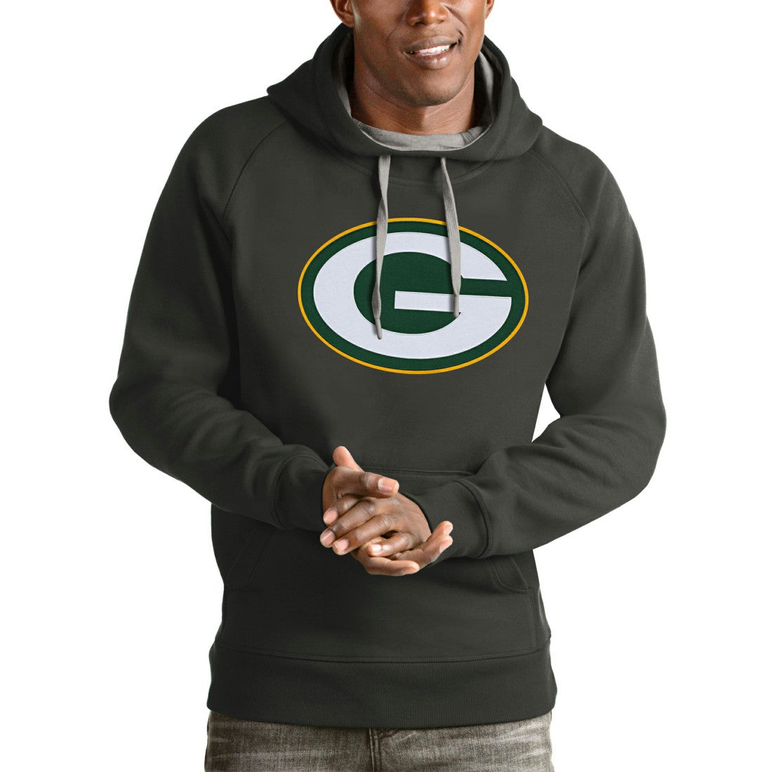 Green Bay Packers Antigua Victory Pullover Hoodie Charcoal