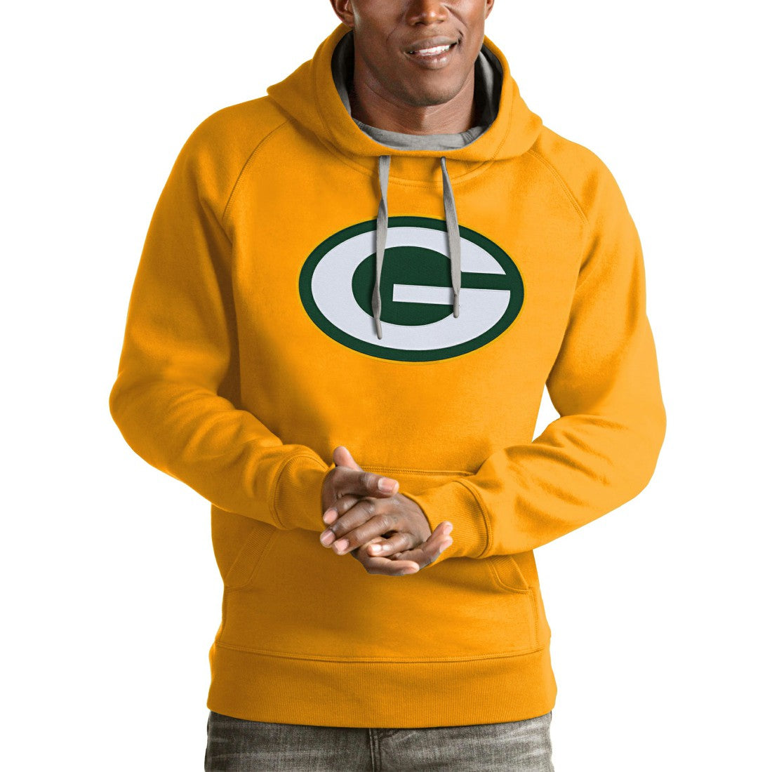 Green Bay Packers Antigua Victory Pullover Hoodie Gold