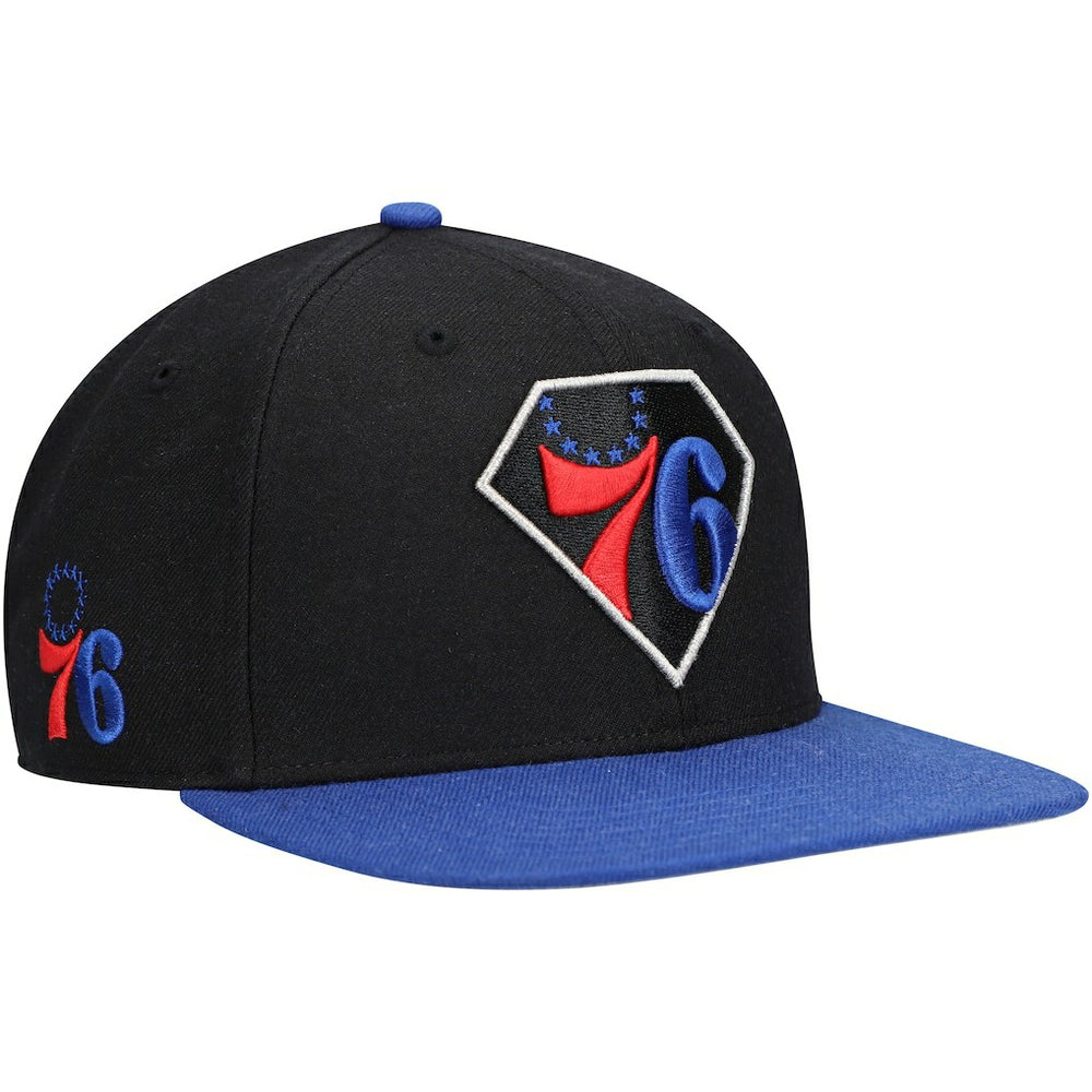 Philadelphia 76ers '47 75th Anniversary Carat Captain Snapback Hat Black/Royal