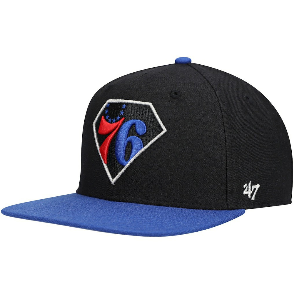 Philadelphia 76ers '47 75th Anniversary Carat Captain Snapback Hat Black/Royal