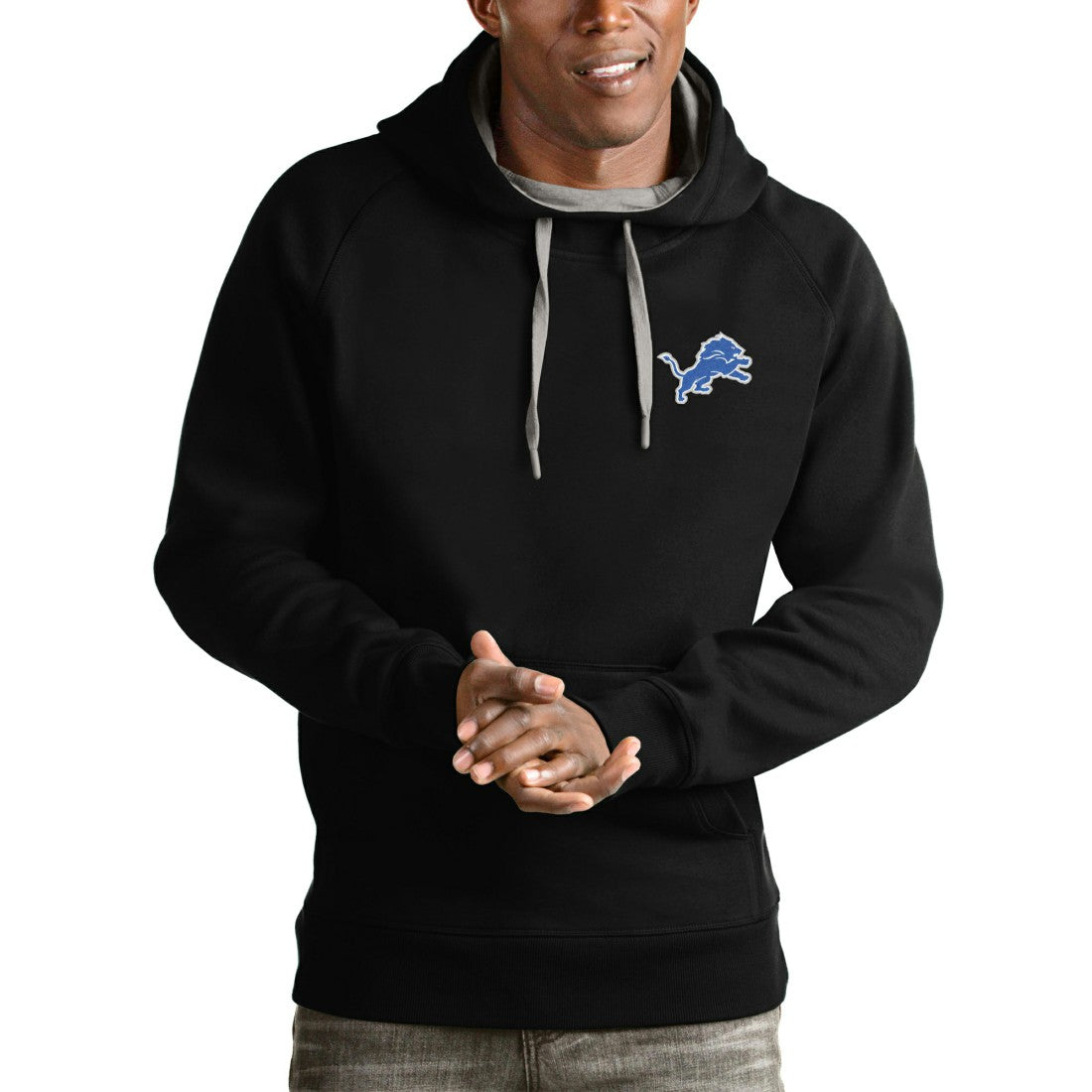 Detroit Lions Antigua Logo Victory Pullover Hoodie Black