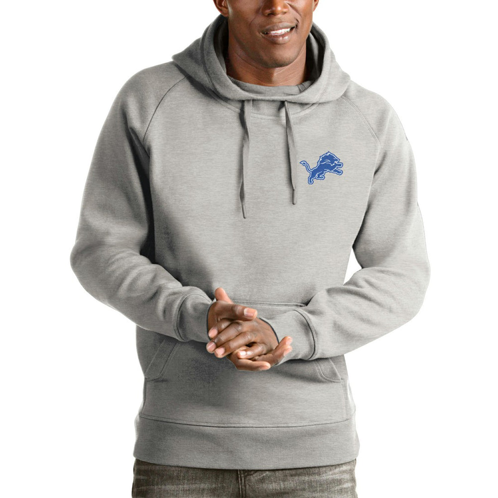 Detroit Lions Antigua Logo Victory Pullover Hoodie Heathered Gray