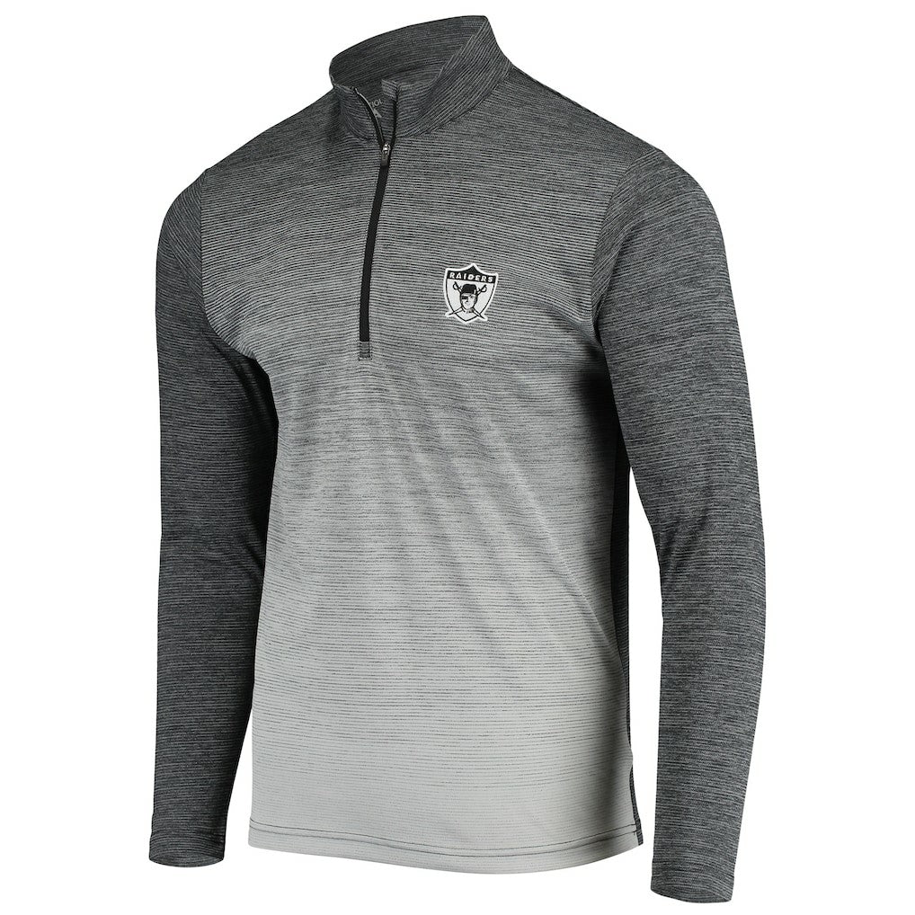 Las Vegas Raiders Antigua Throwback Cycle Quarter-Zip Jacket Black/Heathered Gray