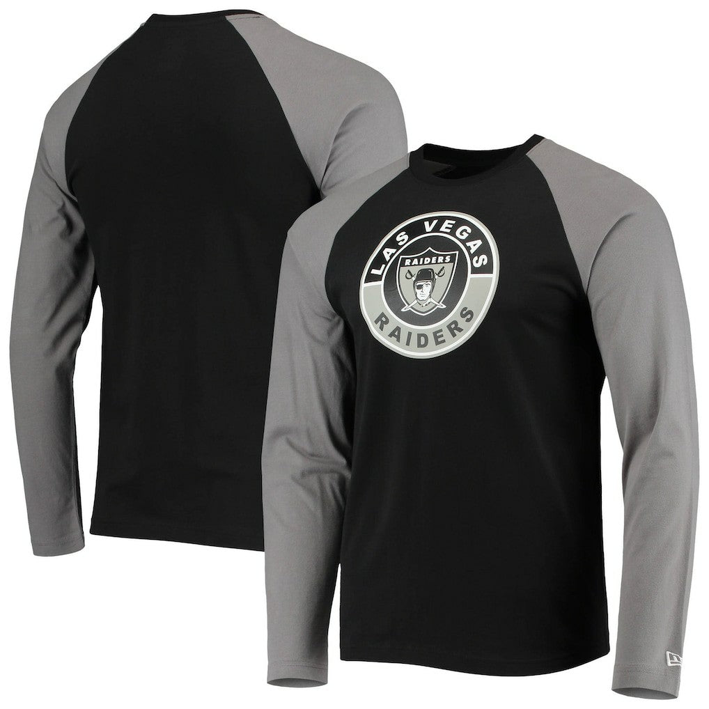 Las Vegas Raiders New Era League Raglan Throwback Long Sleeve T-Shirt Black/Gray