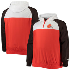 Cleveland Browns New Era Big & Tall League Raglan Quarter-Zip Hoodie Orange/Brown