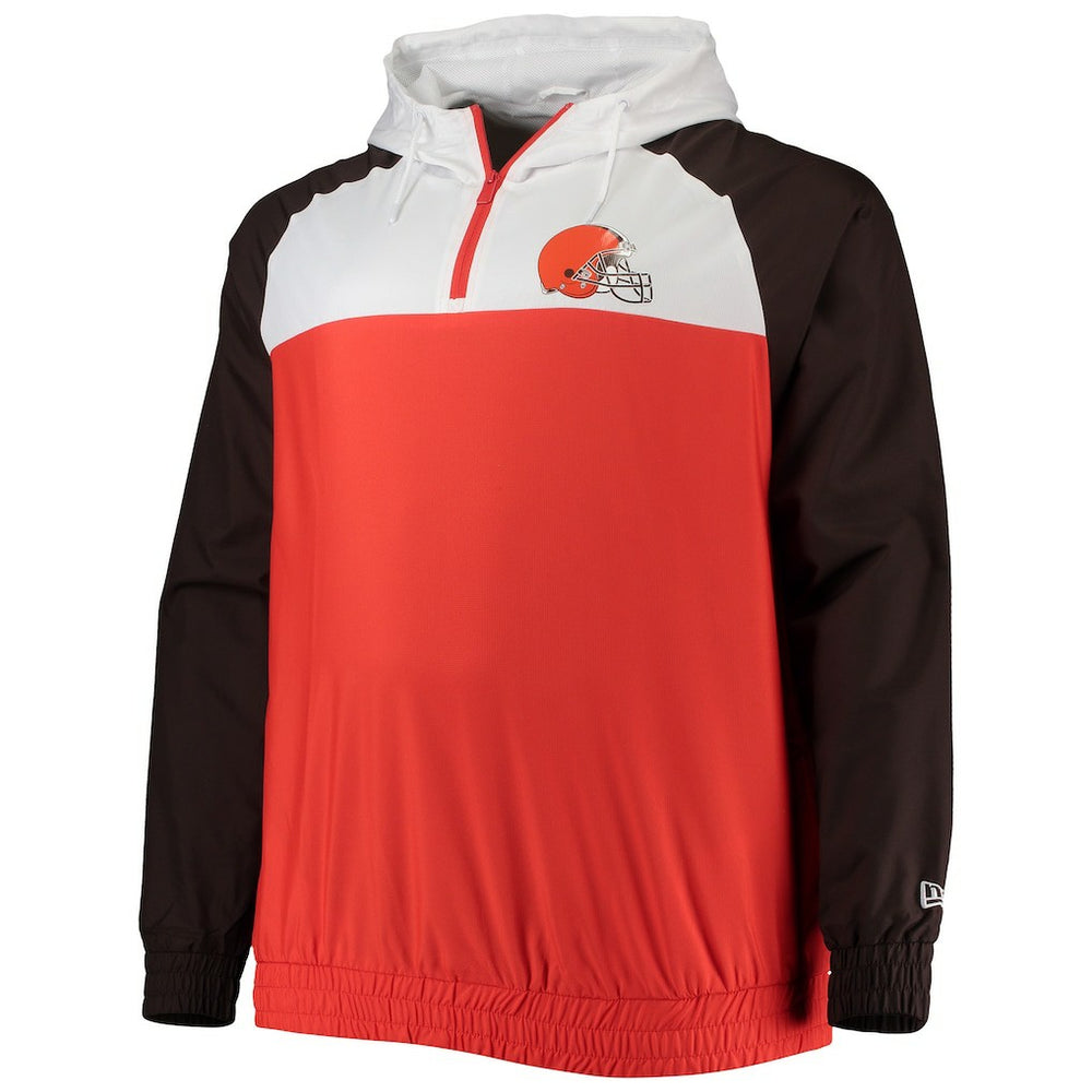 Cleveland Browns New Era Big & Tall League Raglan Quarter-Zip Hoodie Orange/Brown