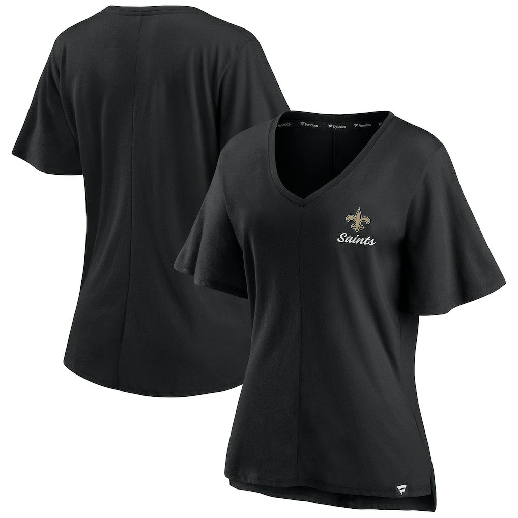New Orleans Saints Women's Southpaw Flutter V-Neck T-Shirt Black