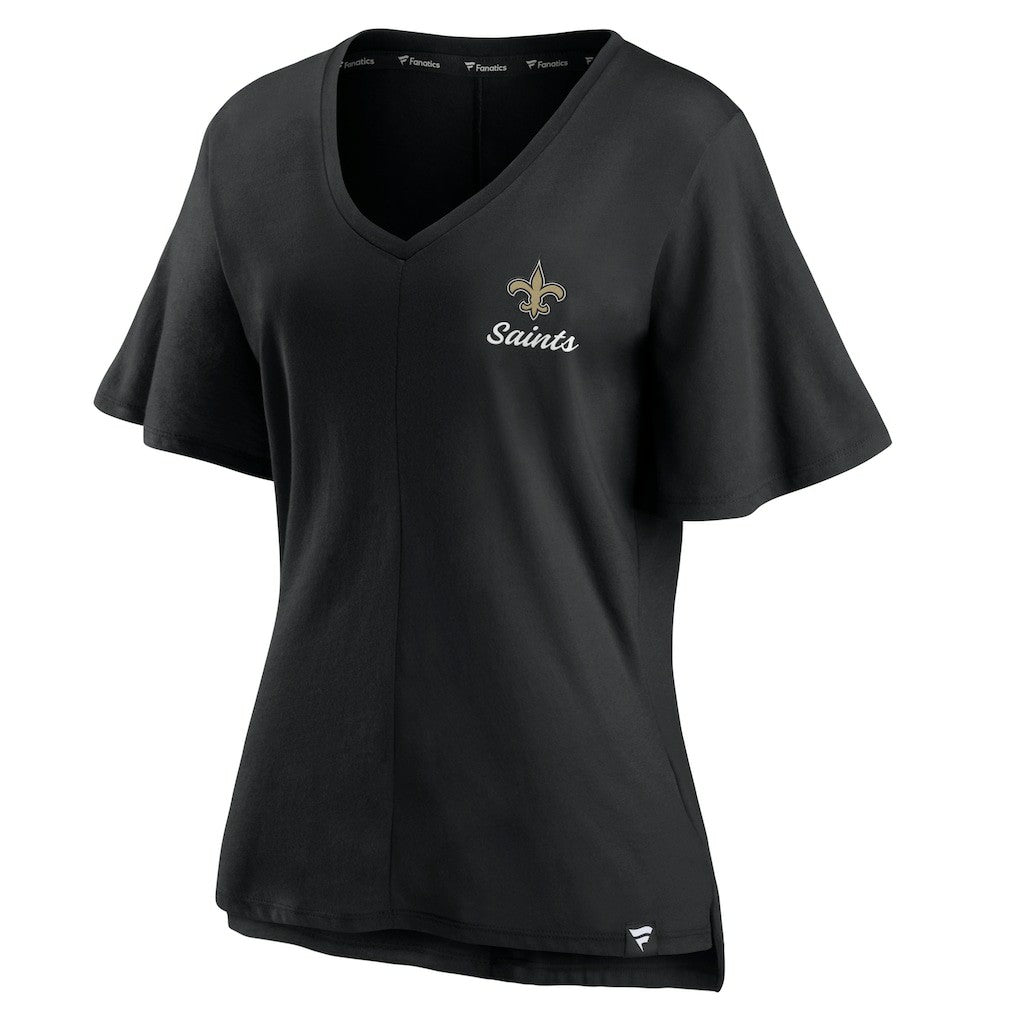 New Orleans Saints Women's Southpaw Flutter V-Neck T-Shirt Black