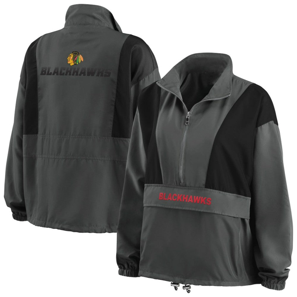 NHL Chicago Blackhawks WEAR by Erin Andrews Women's Popover Packable Half-Zip Jacket - Charcoal