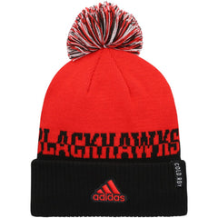 NHL Chicago Blackhawks adidas COLD.RDY Cuffed Knit Hat with Pom - Red/Black
