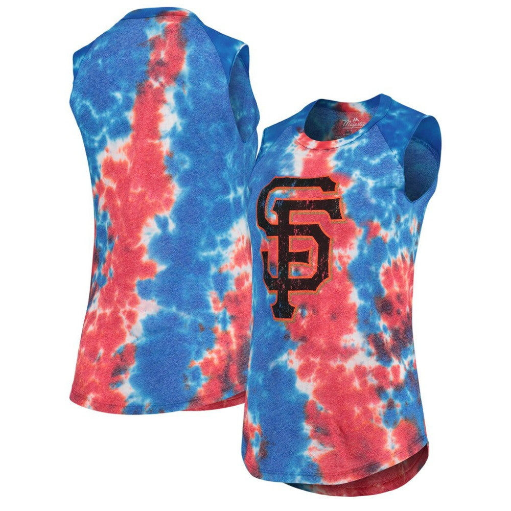 San Francisco Giants Majestic Threads Women's Tie-Dye Tri-Blend Muscle Tank Top - Red/Blue Tanks