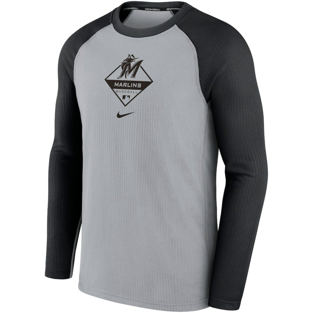 Miami Marlins Nike Game Authentic Collection Performance Raglan Long Sleeve T-Shirt - Gray/Black T-shirts
