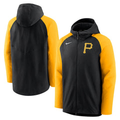 Pittsburgh Pirates Nike Authentic Collection Performance Raglan Full-Zip Hoodie - Black/Gold Hoodies