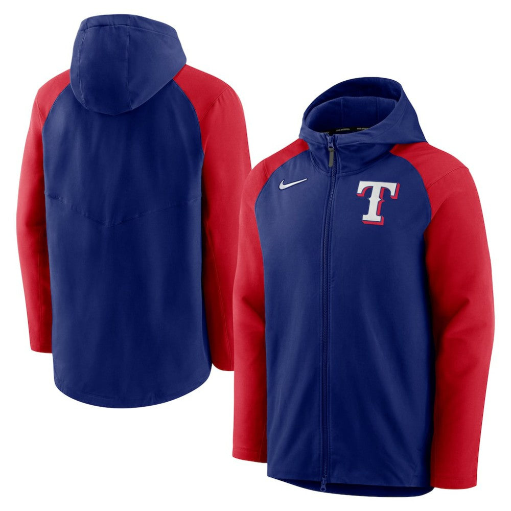 Texas Rangers Nike Authentic Collection Performance Raglan Full-Zip Hoodie - Royal/Red Hoodies