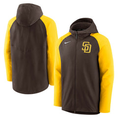 San Diego Padres Nike Authentic Collection Performance Raglan Full-Zip Hoodie - Brown/Gold Hoodies