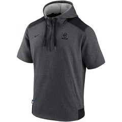 Chicago Cubs Nike Authentic Collection Dry Flux Performance Quarter-Zip Short Sleeve Hoodie - Heathered Charcoal/Black Hoodies