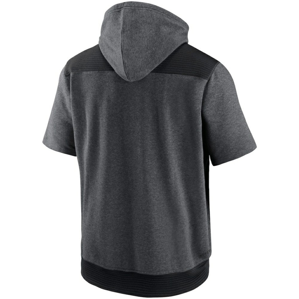 Chicago Cubs Nike Authentic Collection Dry Flux Performance Quarter-Zip Short Sleeve Hoodie - Heathered Charcoal/Black Hoodies