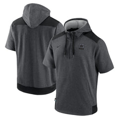 Miami Marlins Nike Authentic Collection Dry Flux Performance Quarter-Zip Short Sleeve Hoodie - Heathered Charcoal/Black Hoodies