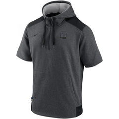 Milwaukee Brewers Nike Authentic Collection Dry Flux Performance Quarter-Zip Short Sleeve Hoodie - Heathered Charcoal/Black Hoodies