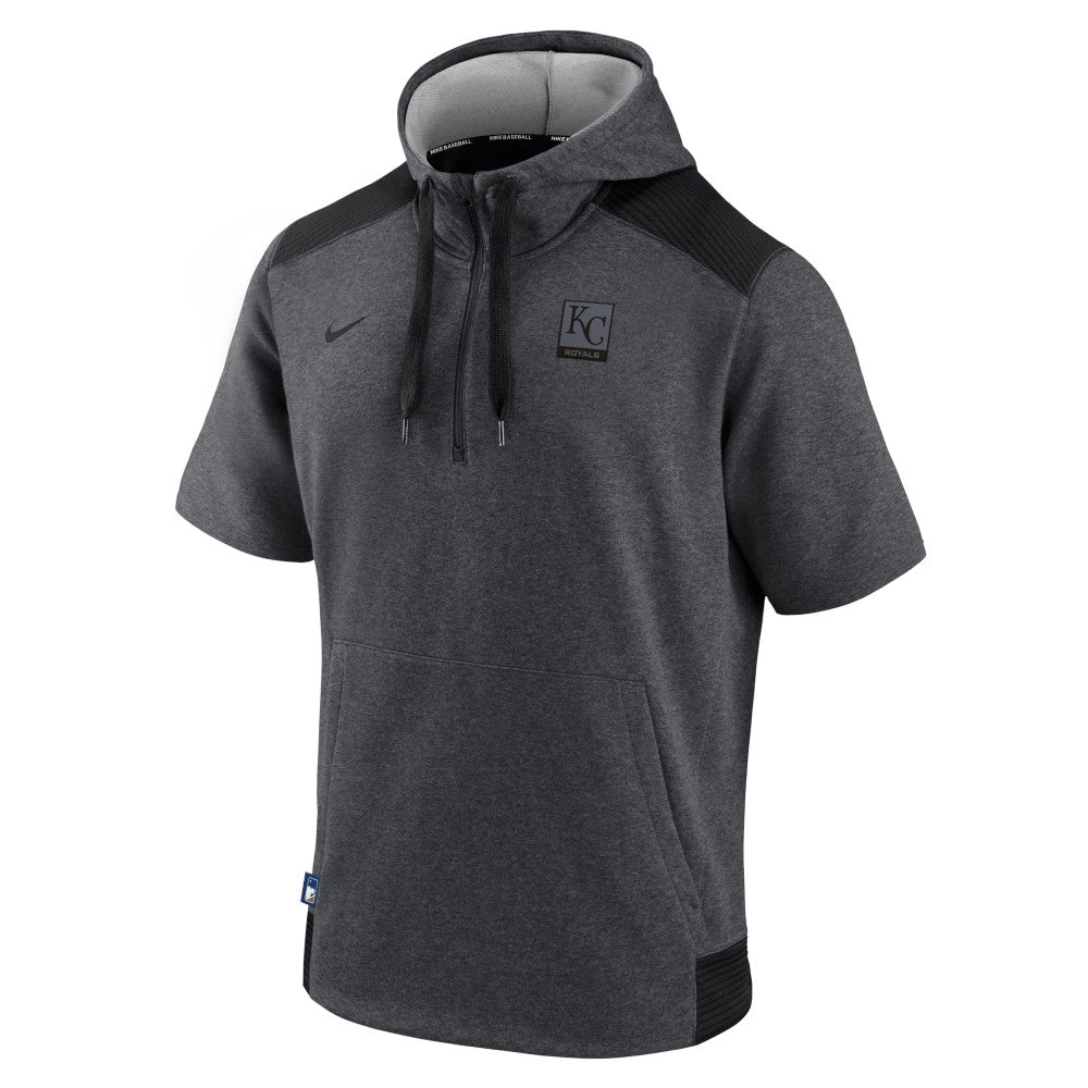 Kansas City Royals Nike Authentic Collection Dry Flux Performance Quarter-Zip Short Sleeve Hoodie - Heathered Charcoal/Black Hoodies