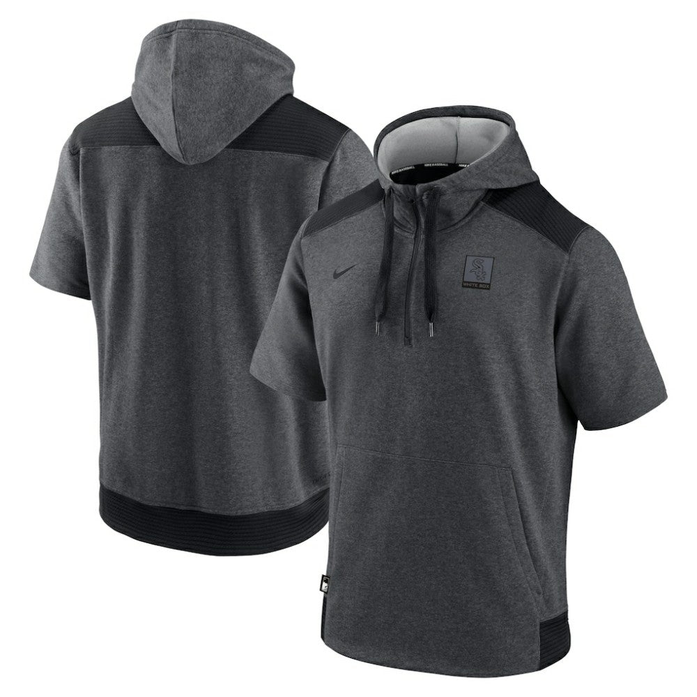 Chicago White Sox Nike Authentic Collection Dry Flux Performance Quarter-Zip Short Sleeve Hoodie - Heathered Charcoal/Black Hoodies