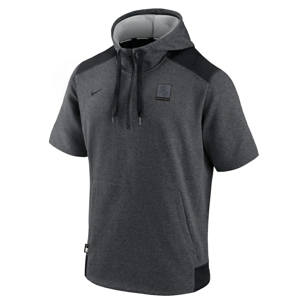 Chicago White Sox Nike Authentic Collection Dry Flux Performance Quarter-Zip Short Sleeve Hoodie - Heathered Charcoal/Black Hoodies