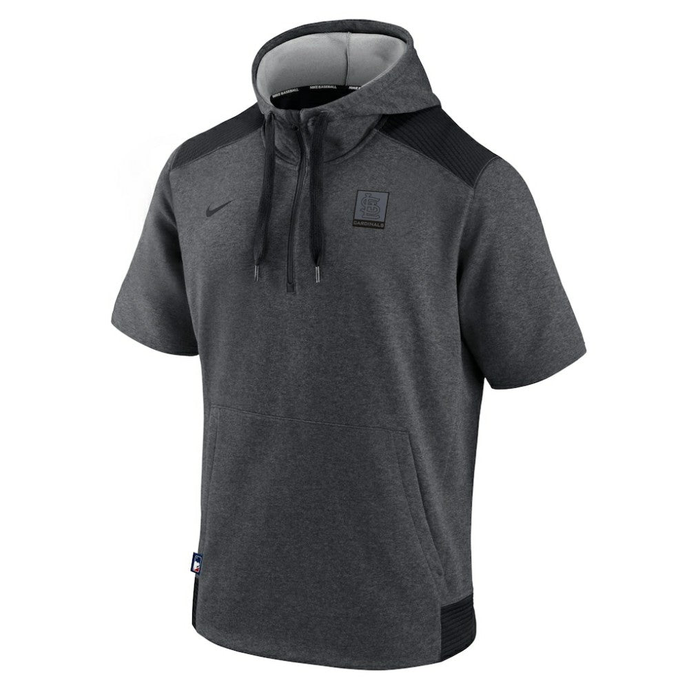 St. Louis Cardinals Nike Authentic Collection Dry Flux Performance Quarter-Zip Short Sleeve Hoodie - Heathered Charcoal/Black Hoodies