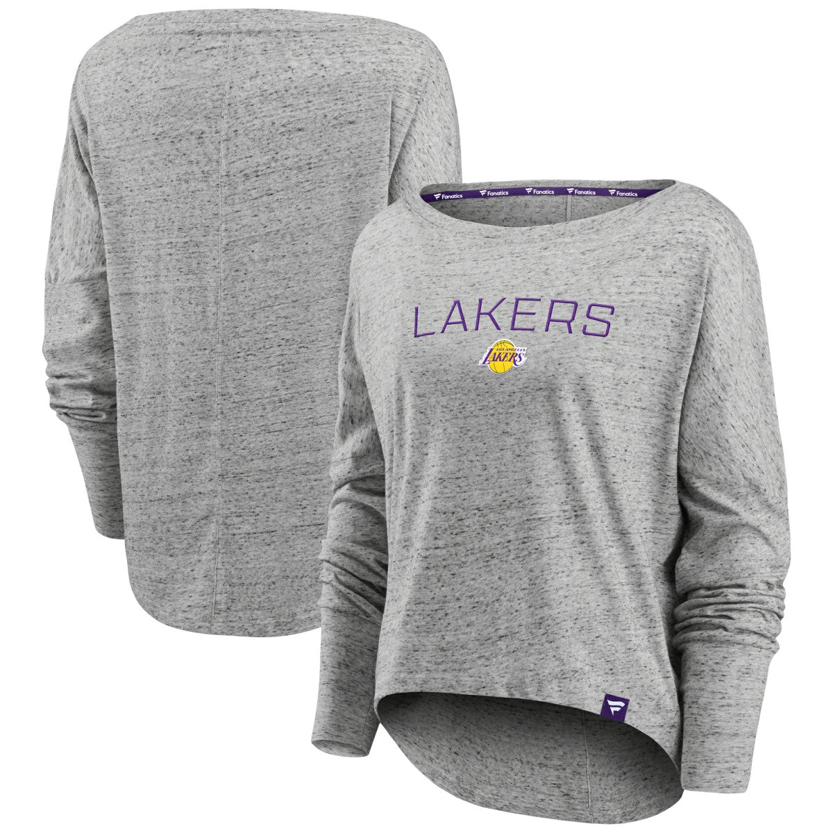 Los Angeles Lakers Women's Nostalgia Off-The-Shoulder Long Sleeve T-Shirt Heathered Gray