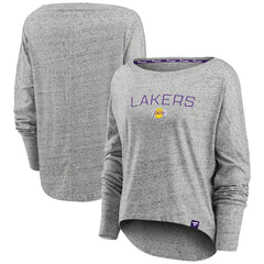 Los Angeles Lakers Women's Nostalgia Off-The-Shoulder Long Sleeve T-Shirt Heathered Gray