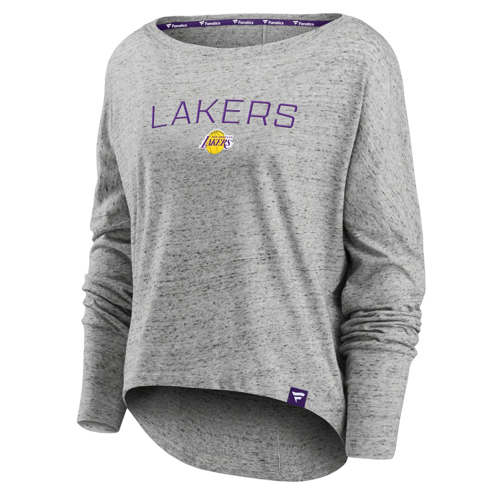 Los Angeles Lakers Women's Nostalgia Off-The-Shoulder Long Sleeve T-Shirt Heathered Gray