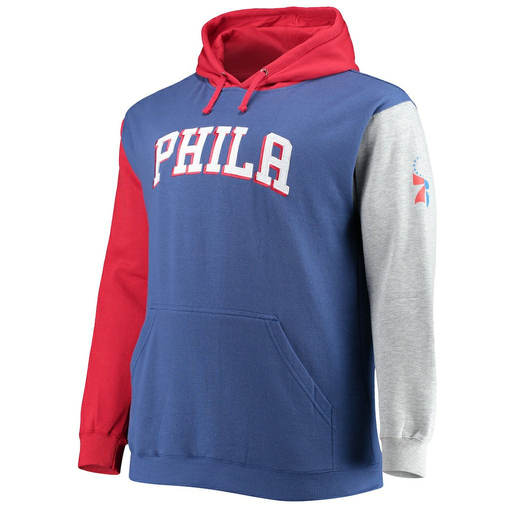 Philadelphia 76ers Big & Tall Double Contrast Pullover Hoodie Royal/Red