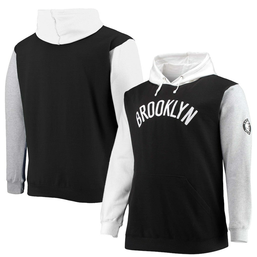 Brooklyn Nets Big & Tall Double Contrast Pullover Hoodie Black/White