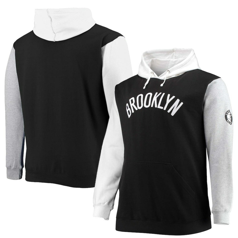 Brooklyn Nets Big & Tall Double Contrast Pullover Hoodie Black/White