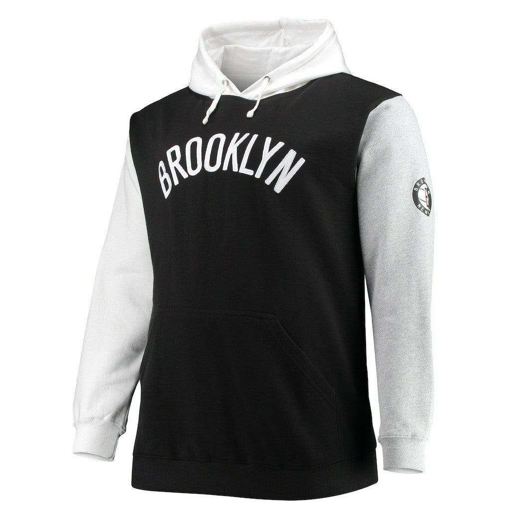 Brooklyn Nets Big & Tall Double Contrast Pullover Hoodie Black/White