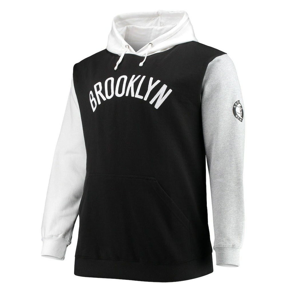 Brooklyn Nets Big & Tall Double Contrast Pullover Hoodie Black/White