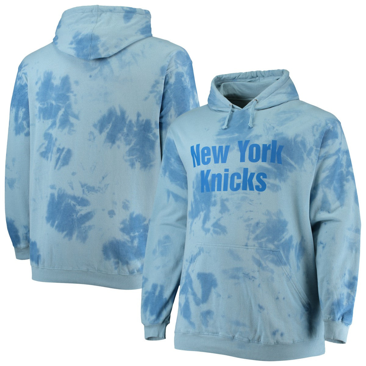 New York Knicks Big & Tall Wordmark Cloud Dye Pullover Hoodie Blue